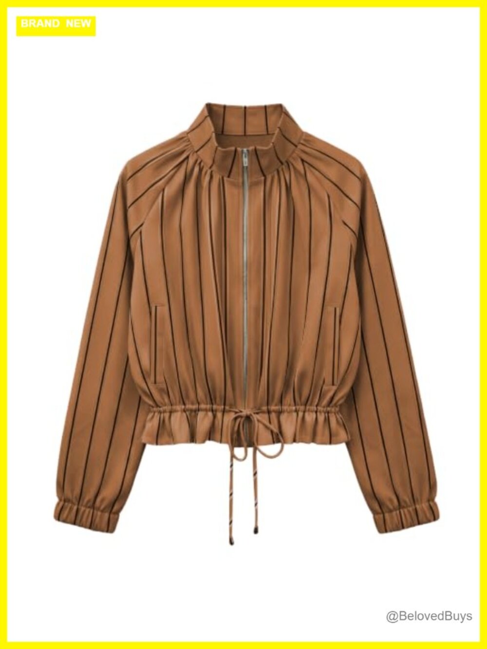 Womens Zip Up Cropped Jacket Ruffle Hem Casual Long Sleeve with Pockets